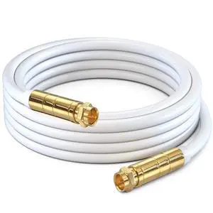 RG6 Coaxial Cable 8 Ft, Quad Shielded, White, CL3, Flexible | Flexible PVC jacket bends easily around tight corners and behind wall-mounted TV installations RG6 Coaxial Cable 8 Ft, Quad Shielded, White, CL3, Flexible | Flexible PVC jacket bends easily around tight corners and behind wall-mounted TV installations