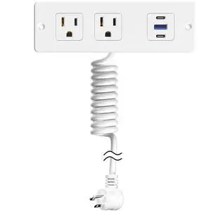 Recessed Furniture Drawer Outlet with 3 Fast-Charging USB Ports & 2 AC Outlets 5 FT Spring Cord- White Recessed Furniture Drawer Outlet with 3 Fast-Charging USB Ports & 2 AC Outlets 5 FT Spring Cord- White