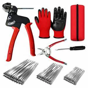 155 Piece Cable Tie Gun Kit with 150 Stainless Steel Zip Ties | 150 Locking Bands in 3 Sizes, Built-in Cutter, Safety Gloves, Storage Bag, Perfect for Farm Fences & Coops 155 Piece Cable Tie Gun Kit with 150 Stainless Steel Zip Ties | 150 Locking Bands in 3 Sizes, Built-in Cutter, Safety Gloves, Storage Bag, Perfect for Farm Fences & Coops