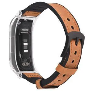Leather & Silicone Mixed Strap Compatible with vivosmart 5 Replacement Watch band with New Transparent Case M/L Leather & Silicone Mixed Strap Compatible with vivosmart 5 Replacement Watch band with New Transparent Case M/L