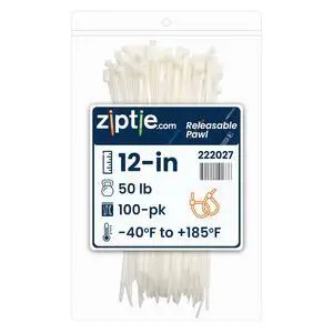 12-Inch Natural Releasable Pawl Zip Ties - 50-lb Tensile Strength Cord Management - UL Listed Reusable Cable Ties - UL 21 Listed, UV Resistant, Indoor & Outdoor Multi-Purpose (100-Pack) 12-Inch Natural Releasable Pawl Zip Ties - 50-lb Tensile Strength Cord Management - UL Listed Reusable Cable Ties - UL 21 Listed, UV Resistant, Indoor & Outdoor Multi-Purpose (100-Pack)