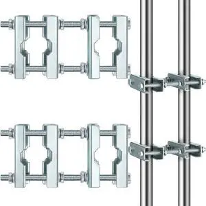 2 Pack Double Antenna Mast to Mast Clamp Bracket Kit with V Jaw Block for 1"-2.5" Od Poles Heavy Duty Pole to Pole Mounting Hardware for Ham TV Network Antennas Flag Post 2 Pack Double Antenna Mast to Mast Clamp Bracket Kit with V Jaw Block for 1"-2.5" Od Poles Heavy Duty Pole to Pole Mounting Hardware for Ham TV Network Antennas Flag Post