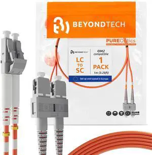 1m (3.28ft) LC to SC Fiber Patch Cable UPC Multimode Duplex Fiber Optic Cable 50/125µm core, Compatible with OM2 LSZH PUREOptics Series 1m (3.28ft) LC to SC Fiber Patch Cable UPC Multimode Duplex Fiber Optic Cable 50/125µm core, Compatible with OM2 LSZH PUREOptics Series