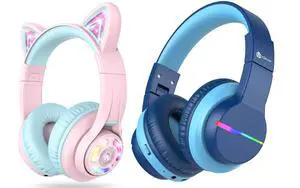 BTH13 & BTH12 Kids Bluetooth Headphones Bundles, Colorful LED Lights Up, 74/85/94dB Volume Limited, Bluetooth 5.2, AUX Cable, Over Ear Kids Headphones Wireless for iPad/Tablet/Travel BTH13 & BTH12 Kids Bluetooth Headphones Bundles, Colorful LED Lights Up, 74/85/94dB Volume Limited, Bluetooth 5.2, AUX Cable, Over Ear Kids Headphones Wireless for iPad/Tablet/Travel