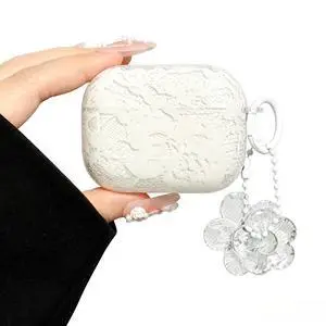 Black Floral Lace Print Case for AirPods pro 3, Girly Flower Pattern Aesthetics Design with Trendy Floral Keychain, Soft TPU Protective Cover for Girls Women (White, for airpods pro 3) Black Floral Lace Print Case for AirPods pro 3, Girly Flower Pattern Aesthetics Design with Trendy Floral Keychain, Soft TPU Protective Cover for Girls Women (White, for airpods pro 3)