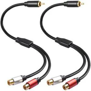 RCA Y Splitter, 1 Male to 2 Female Audio Y Cables (2 Pack), 24K Gold-Plated, Subwoofer Cable for Subs,Amplifiers, TV, Home Theater, Hi-Fi Systems (12, Inches) RCA Y Splitter, 1 Male to 2 Female Audio Y Cables (2 Pack), 24K Gold-Plated, Subwoofer Cable for Subs,Amplifiers, TV, Home Theater, Hi-Fi Systems (12, Inches)