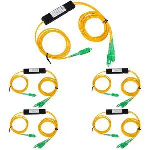 5-Pack SC/APC Fiber Optical FBT Splitter 1x2(1 in 2 Out) Singlemode 1310/1550nm for Network Signal Distribution 5-Pack SC/APC Fiber Optical FBT Splitter 1x2(1 in 2 Out) Singlemode 1310/1550nm for Network Signal Distribution