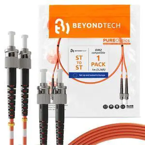 1m (3.28ft) ST to ST Fiber Patch Cable UPC Multimode Duplex Fiber Optic Cable 50/125µm core, Compatible with OM2 LSZH PUREOptics Series 1m (3.28ft) ST to ST Fiber Patch Cable UPC Multimode Duplex Fiber Optic Cable 50/125µm core, Compatible with OM2 LSZH PUREOptics Series