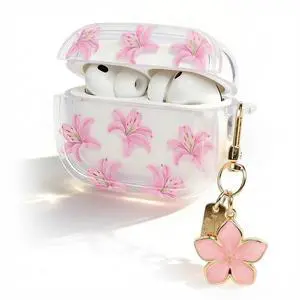 Cute Floral Clear Case Compatible with AirPods Pro 3rd Generation, Shockproof Hard Transparent Cover with Wrist Strap Bracelet, Slim Protective Case for AirPods Pro 3 (Peach Flower Design) Cute Floral Clear Case Compatible with AirPods Pro 3rd Generation, Shockproof Hard Transparent Cover with Wrist Strap Bracelet, Slim Protective Case for AirPods Pro 3 (Peach Flower Design)
