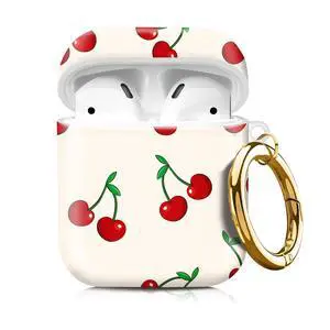 Compatible with AirPod 1/2 Case Cover with Golden Keychain, TPU Protective Shockproof Case for AirPod 1st&2nd Generation for Girls WomenCute Cherry Beige Compatible with AirPod 1/2 Case Cover with Golden Keychain, TPU Protective Shockproof Case for AirPod 1st&2nd Generation for Girls WomenCute Cherry Beige