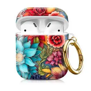 Compatible with AirPod 1/2 Case Cover with Golden Keychain, TPU Protective Shockproof Case for AirPod 1st&2nd Generation for Girls WomenColorful Flower.png Compatible with AirPod 1/2 Case Cover with Golden Keychain, TPU Protective Shockproof Case for AirPod 1st&2nd Generation for Girls WomenColorful Flower.png