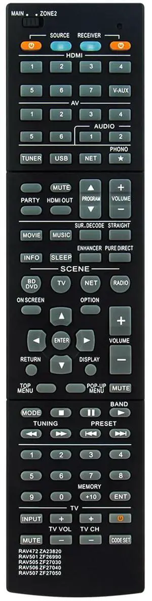 RAV501 ZF26990 Replace Remote Control fit for Yamaha AV Receiver RX-A730 | RX-V675 TSR-6750 HTR-6066 RAV472 RAV505 RAV506 RAV507 ZA23820 ZF27030 ZF27040 ZF27050 RAV501 ZF26990 Replace Remote Control fit for Yamaha AV Receiver RX-A730 | RX-V675 TSR-6750 HTR-6066 RAV472 RAV505 RAV506 RAV507 ZA23820 ZF27030 ZF27040 ZF27050