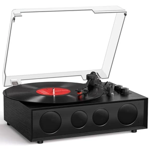 Vinyl Record Player with 4 Speakers, Counterweight, Bluetooth, Black 4-Speaker Audio, Adjustable Counterweight, 3-Speed Auto-Stop, Bluetooth Input, RCA/AUX and Headphone Output Vinyl Record Player with 4 Speakers, Counterweight, Bluetooth, Black 4-Speaker Audio, Adjustable Counterweight, 3-Speed Auto-Stop, Bluetooth Input, RCA/AUX and Headphone Output