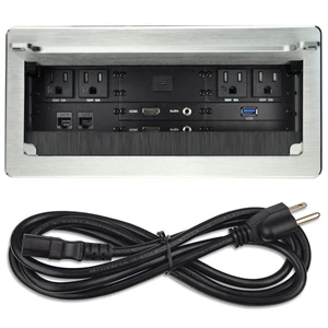 Tabletop Multimedia Connectivity Box with 4 Power Socket +2 USB Charger+1 HDMI+2 RJ45(CAT6) +2 Audio+1 VGA with 5.58ft Power Cord for Conference Room(Silver) Tabletop Multimedia Connectivity Box with 4 Power Socket +2 USB Charger+1 HDMI+2 RJ45(CAT6) +2 Audio+1 VGA with 5.58ft Power Cord for Conference Room(Silver)