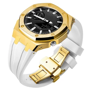 Ga2100 Watch Modify Case Band Mod Kit,Gold Plated Stainless Steel Bezel Case Silicone Strap Band Compatible With Casio G shock Ga2100 Ga2110 GAB2100 Ga2100 Watch Modify Case Band Mod Kit,Gold Plated Stainless Steel Bezel Case Silicone Strap Band Compatible With Casio G shock Ga2100 Ga2110 GAB2100