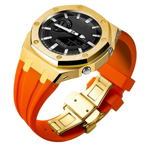 Ga2100 Watch Modify Case Band Mod Kit,Gold Plated Stainless Steel Bezel Case Silicone Strap Band Compatible With Casio G shock Ga2100 Ga2110 GAB2100 Ga2100 Watch Modify Case Band Mod Kit,Gold Plated Stainless Steel Bezel Case Silicone Strap Band Compatible With Casio G shock Ga2100 Ga2110 GAB2100