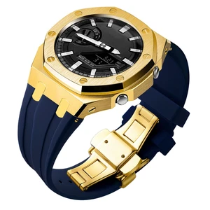 Ga2100 Watch Modify Case Band Mod Kit,Gold Plated Stainless Steel Bezel Case Silicone Strap Band Compatible With Casio G shock Ga2100 Ga2110 GAB2100 Ga2100 Watch Modify Case Band Mod Kit,Gold Plated Stainless Steel Bezel Case Silicone Strap Band Compatible With Casio G shock Ga2100 Ga2110 GAB2100
