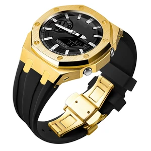 Ga2100 Watch Modify Case Band Mod Kit,Gold Plated Stainless Steel Bezel Case Silicone Strap Band Compatible With Casio G shock Ga2100 Ga2110 GAB2100 Ga2100 Watch Modify Case Band Mod Kit,Gold Plated Stainless Steel Bezel Case Silicone Strap Band Compatible With Casio G shock Ga2100 Ga2110 GAB2100