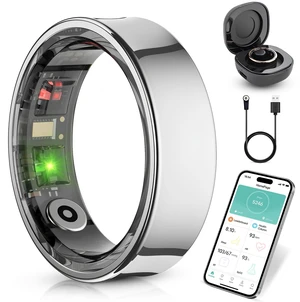 Smart Ring for Women Men - Heart Rate Sleep Tracker, 5ATM Water Resistant, Gesture Control, Charging Case, Bluetooth 5.2, Silver, Size 9 Smart Ring for Women Men - Heart Rate Sleep Tracker, 5ATM Water Resistant, Gesture Control, Charging Case, Bluetooth 5.2, Silver, Size 9