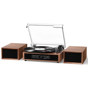 Vinyl Record Player with 6 Speakers, 4 Built-in & 2 External, HiFi Sound Bluetooth 3-speed belt-drive turntable with 6 speakers, USB/SD recording, RCA/AUX input, headphone jack, walnut Wood Vinyl Record Player with 6 Speakers, 4 Built-in & 2 External, HiFi Sound Bluetooth 3-speed belt-drive turntable with 6 speakers, USB/SD recording, RCA/AUX input, headphone jack, walnut Wood