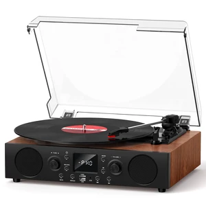 Vinyl Record Player with Built-in Speaker,Bluetooth Turntable with USB Recording, 3 Speed Vintage Record Player with Bluetooth Receiving, FM Radio, RCA Out & AXU-in, Vinyl Player Solid Walnut Vinyl Record Player with Built-in Speaker,Bluetooth Turntable with USB Recording, 3 Speed Vintage Record Player with Bluetooth Receiving, FM Radio, RCA Out & AXU-in, Vinyl Player Solid Walnut