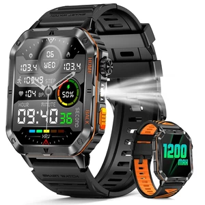 Military Smart Watches for Men, 2.01" HD Screen, 30-Day Battery, 5ATM Waterproof, LED Flashlight, Heart Rate & Sleep Monitor, 110+ Sports Modes, 2 Watch Bands, Android iOS Military Smart Watches for Men, 2.01" HD Screen, 30-Day Battery, 5ATM Waterproof, LED Flashlight, Heart Rate & Sleep Monitor, 110+ Sports Modes, 2 Watch Bands, Android iOS