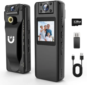 Body Camera with Audio and Video Recording, 128GB Mini Body Cam with 180° Rotating Lens, 10HR Battery & Night Vision, HD 1080P Wearable Bodycam for Law Enforcement, Hiking and Outdoor Sports Body Camera with Audio and Video Recording, 128GB Mini Body Cam with 180° Rotating Lens, 10HR Battery & Night Vision, HD 1080P Wearable Bodycam for Law Enforcement, Hiking and Outdoor Sports