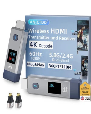 Wireless HDMI Transmitter and Receiver 360ft/110m Extender 1080P Output Ultra HD 4K Decode Input Plug&Play Portable 2.4G/5.8G for Video and Audio to Monitor from PC/Projector/TV Box LED Display Wireless HDMI Transmitter and Receiver 360ft/110m Extender 1080P Output Ultra HD 4K Decode Input Plug&Play Portable 2.4G/5.8G for Video and Audio to Monitor from PC/Projector/TV Box LED Display