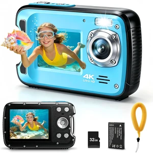 Underwater Camera 4K 17FT Waterproof 48MP Autofocus Dual-Screen Selfie Compact Travel Camera for Snorkeling with 32GB Card Fill Light Float Strap Birthday Gifts Underwater Camera 4K 17FT Waterproof 48MP Autofocus Dual-Screen Selfie Compact Travel Camera for Snorkeling with 32GB Card Fill Light Float Strap Birthday Gifts
