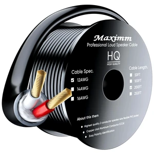 in-Wall Speaker Wire 200 Ft, 12 AWG, CL3 Rated, Black 12 AWG copper-clad aluminum conductors handle high-power home theater and surround sound systems in-Wall Speaker Wire 200 Ft, 12 AWG, CL3 Rated, Black 12 AWG copper-clad aluminum conductors handle high-power home theater and surround sound systems