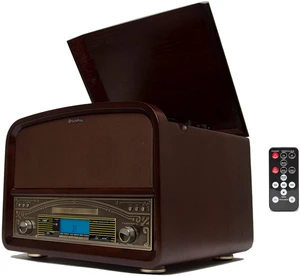 TechPlay TCP9560, High Power 20W Retro Wooden 3 Speed Bluetooth Turntable, with CD Player, AM/FM Radio, USB Recording and Playback with Remote Control. (Walnut) TechPlay TCP9560, High Power 20W Retro Wooden 3 Speed Bluetooth Turntable, with CD Player, AM/FM Radio, USB Recording and Playback with Remote Control. (Walnut)