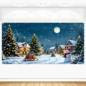 Christmas Backdrop 20x10ft Winter Snowy Village Country Snowman Xmas Tree Snowflake Moon Night Scene Photography Background Large Holiday Party Banner Decorations Photo Booth Props Fabric Christmas Backdrop 20x10ft Winter Snowy Village Country Snowman Xmas Tree Snowflake Moon Night Scene Photography Background Large Holiday Party Banner Decorations Photo Booth Props Fabric