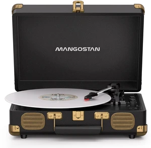 Black Bluetooth Suitcase Record Player, 3-Speed Turntable Classic black suitcase design with Bluetooth, 3-speed playback, stereo speakers, AUX input, RCA output and headphone jack Black Bluetooth Suitcase Record Player, 3-Speed Turntable Classic black suitcase design with Bluetooth, 3-speed playback, stereo speakers, AUX input, RCA output and headphone jack