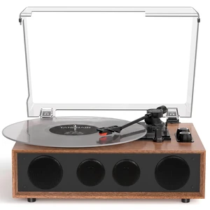 Vinyl Record Player Bluetooth Turntable with LED Light Knobs Walnut Wood 4 Built-in Speakers, belt-drive playback, RCA/AUX, 3-Speed Belt-Driven, adjustable tracking force for everyday listening Vinyl Record Player Bluetooth Turntable with LED Light Knobs Walnut Wood 4 Built-in Speakers, belt-drive playback, RCA/AUX, 3-Speed Belt-Driven, adjustable tracking force for everyday listening