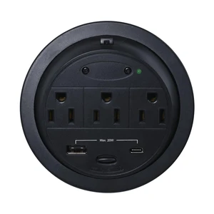 Recessed Power Grommet Desk Outlet, 3 AC Outlets,1 USB-A, 1 USB-C, 8 Ft Power Cord, Flush Mount Fast Charging Station, for Office, Hotels Black Recessed Power Grommet Desk Outlet, 3 AC Outlets,1 USB-A, 1 USB-C, 8 Ft Power Cord, Flush Mount Fast Charging Station, for Office, Hotels Black