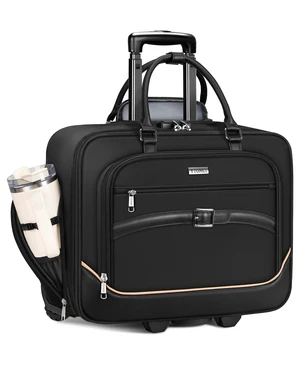 Rolling Laptop Bag, 17.3 In Rolling Briefcase for Men Women with Accordion File Pockets, Anti Theft Laptop Bag with Wheels, Professional Roller Underseat Bag for Travel Work Teacher, Black Rolling Laptop Bag, 17.3 In Rolling Briefcase for Men Women with Accordion File Pockets, Anti Theft Laptop Bag with Wheels, Professional Roller Underseat Bag for Travel Work Teacher, Black
