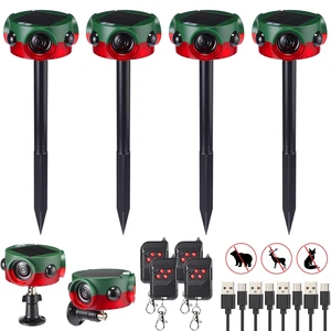 4 Pack Solar Outdoor Motion Sensor Alarm with Stake Animal Deterrent Dog Barking Sensor, 13 Sounds, 120 dB Loud Noise, 3 Modes with USB Remote Control Support Recording Volume Adjustment 4 Pack Solar Outdoor Motion Sensor Alarm with Stake Animal Deterrent Dog Barking Sensor, 13 Sounds, 120 dB Loud Noise, 3 Modes with USB Remote Control Support Recording Volume Adjustment