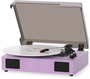 Purple Bluetooth Record Player, 3-Speed Belt Drive Turntable Vintage purple turntable with 3-speed playback, Bluetooth, built-in speakers, auto stop, AUX and RCA connections Purple Bluetooth Record Player, 3-Speed Belt Drive Turntable Vintage purple turntable with 3-speed playback, Bluetooth, built-in speakers, auto stop, AUX and RCA connections