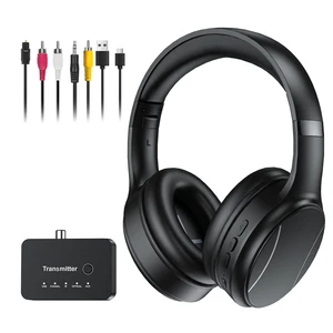 Wireless Headphones for TV, Bluetooth & 2.4G Dual-Mode Headphones with Transmitter Box, 5 Equalizer Presets with Clear Dialogue, Built-in mic for Calls, TV Ear Headsets, Black Wireless Headphones for TV, Bluetooth & 2.4G Dual-Mode Headphones with Transmitter Box, 5 Equalizer Presets with Clear Dialogue, Built-in mic for Calls, TV Ear Headsets, Black