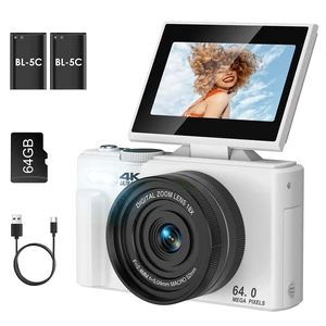 4K Digital Camera for Photography, Autofocus Anti-Shake 64MP Vlogging Camera for YouTube, 3'' 180° Flip Screen 18X Zoom Compact Camera with 64GB SD Card and 2 Batteries for Beginner Teenager, White 4K Digital Camera for Photography, Autofocus Anti-Shake 64MP Vlogging Camera for YouTube, 3'' 180° Flip Screen 18X Zoom Compact Camera with 64GB SD Card and 2 Batteries for Beginner Teenager, White