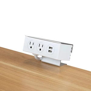 2 Plug Desk Clamp Power Strip Bar with 2 USB Ports, 5-Foot Cord, White 2 Plug Desk Clamp Power Strip Bar with 2 USB Ports, 5-Foot Cord, White