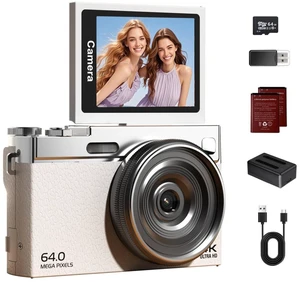 4K Digital Camera for Photography with 64GB Card, 64MP Autofocus Vlogging Cameras for YouTube, 2.88" 180° Flip Screen, 16X Zoom Compact Camera for Beginners with Dual Lens, 2 Batteries, White 4K Digital Camera for Photography with 64GB Card, 64MP Autofocus Vlogging Cameras for YouTube, 2.88" 180° Flip Screen, 16X Zoom Compact Camera for Beginners with Dual Lens, 2 Batteries, White
