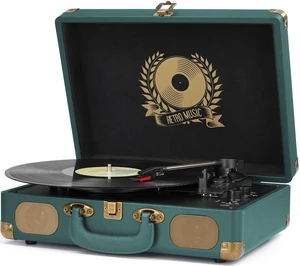 Vinyl Record Player Bluetooth Turntable 3-Speed Suitcase Portable Vintage Belt-Driven Record Player with Speakers RCA Line Out AUX in Headphone Jack Hunter Green Vinyl Record Player Bluetooth Turntable 3-Speed Suitcase Portable Vintage Belt-Driven Record Player with Speakers RCA Line Out AUX in Headphone Jack Hunter Green