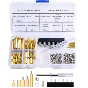 220PCS Standoffs M2.5 Brass Spacer Hex Column Screw Nut Assortment Kit with Box,Male-Female for Raspberry Pi,with Acrylic Washer Screwdriver 220PCS Standoffs M2.5 Brass Spacer Hex Column Screw Nut Assortment Kit with Box,Male-Female for Raspberry Pi,with Acrylic Washer Screwdriver