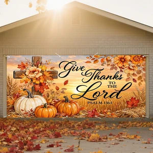 Thanksgiving Fall Garage Door Banner 6X13ft Polyester | Cross decor, wheat element, fall door cover, thanksgiving garage door cover, Farmhouse, Courtyard (Sunset crosspumpkin print Thanksgiving Fall Garage Door Banner 6X13ft Polyester | Cross decor, wheat element, fall door cover, thanksgiving garage door cover, Farmhouse, Courtyard (Sunset crosspumpkin print