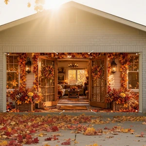 Autumn Maple Leaf Garage Door Cover, Farmhouse Porch Scene | 6x13ft size, Polyester cloth specs, fall harvest decor, festive backdrop, neat edges, easy hanging design, 1 pack count Autumn Maple Leaf Garage Door Cover, Farmhouse Porch Scene | 6x13ft size, Polyester cloth specs, fall harvest decor, festive backdrop, neat edges, easy hanging design, 1 pack count