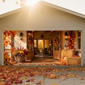 Thanksgiving Garage Door Cover, Rustic Hay Bale Porch Scene | 6x13ft size, Polyester cloth specs, autumn harvest decor, seasonal display, neat edges, easy hanging design, 1 pack count Thanksgiving Garage Door Cover, Rustic Hay Bale Porch Scene | 6x13ft size, Polyester cloth specs, autumn harvest decor, seasonal display, neat edges, easy hanging design, 1 pack count