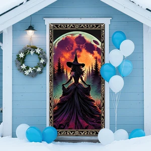 Halloween Moonlit Witch Door Cover Decorations 35x71 Inch | Flowing Dress Witch Door Banner Porch Backdrop Decor Party Supplies For Indoor Outdoor Orange Moon Theme Halloween Moonlit Witch Door Cover Decorations 35x71 Inch | Flowing Dress Witch Door Banner Porch Backdrop Decor Party Supplies For Indoor Outdoor Orange Moon Theme