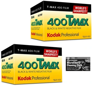 Kodak Professional T-Max 400 Black and White Negative Film (35mm Roll Film, 36 Exposures) - World's Sharpest Film 2-Pack with Microfiber Cleaning Cloth Kodak Professional T-Max 400 Black and White Negative Film (35mm Roll Film, 36 Exposures) - World's Sharpest Film 2-Pack with Microfiber Cleaning Cloth
