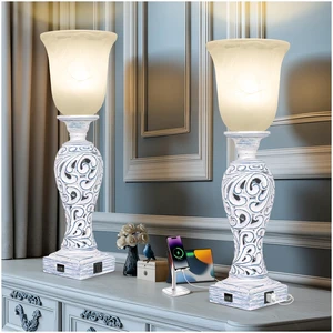 20" Vintage Table Lamps Set of 2 for Living Room, 3-Way Dimmable LED Bulb 2 USB Ports, Uplight, White Alabaster Glass Shade, Rustic Farmhouse Nightstand Light for Bedroom End Table Entryway or Office 20" Vintage Table Lamps Set of 2 for Living Room, 3-Way Dimmable LED Bulb 2 USB Ports, Uplight, White Alabaster Glass Shade, Rustic Farmhouse Nightstand Light for Bedroom End Table Entryway or Office
